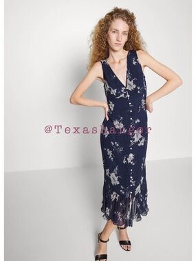 Lauren NWT Floral Crinkled Georgette Midi Dress Size 4